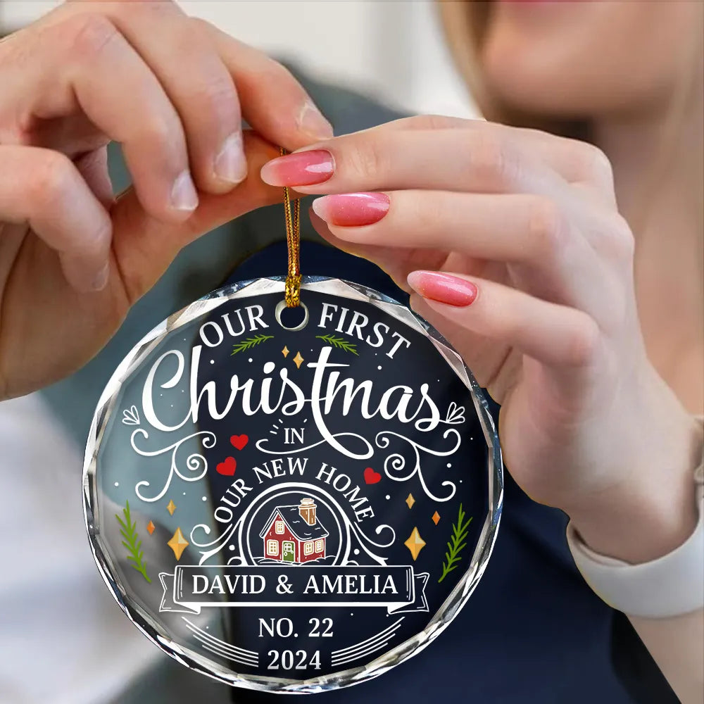 First Christmas In New Home Couples Family - Personalized Circle Glass Ornament ORNA1210