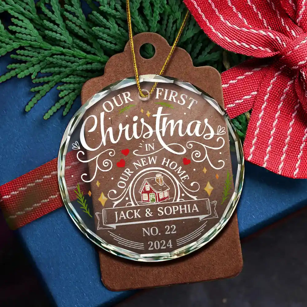 First Christmas In New Home Couples Family - Personalized Circle Glass Ornament ORNA1210