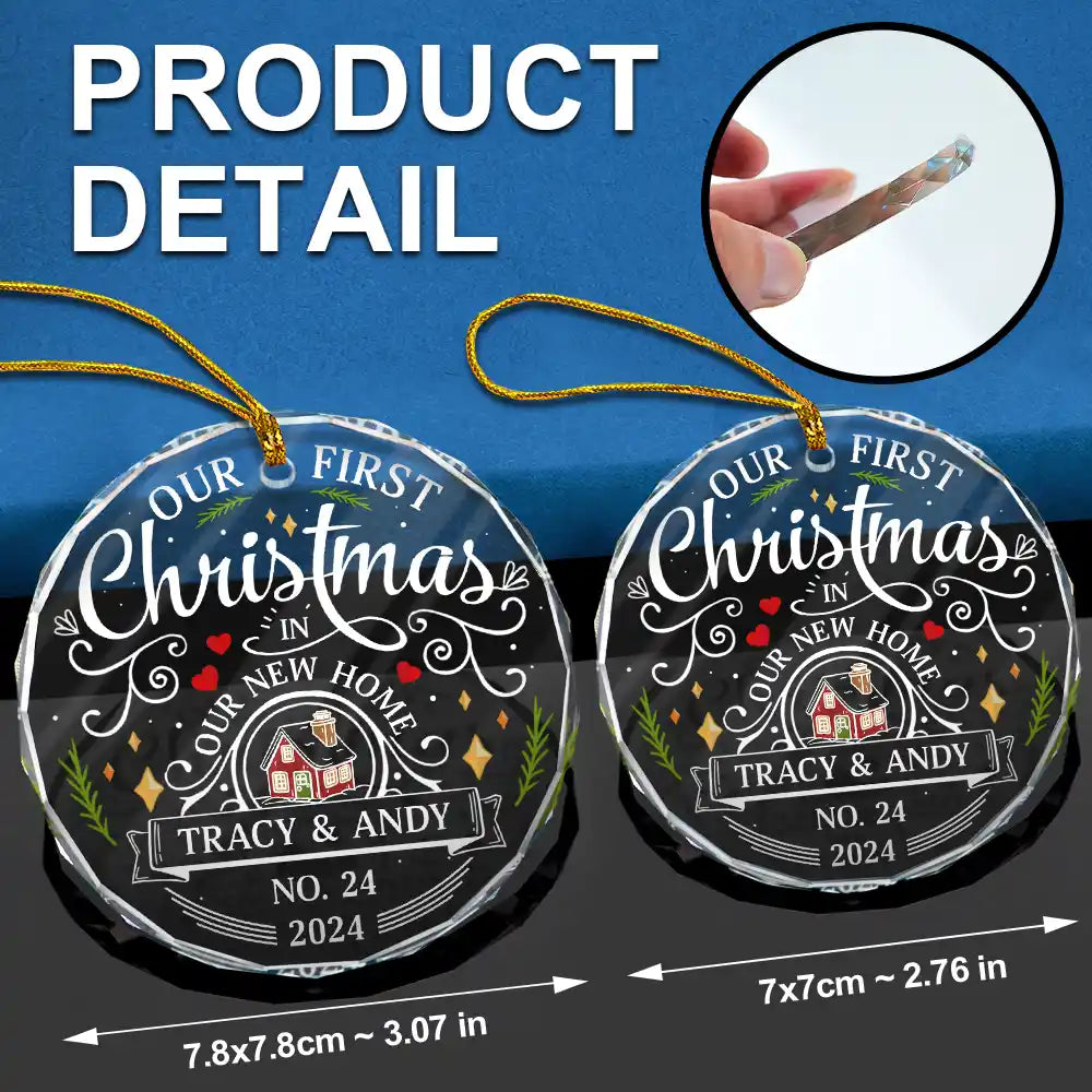 First Christmas In New Home Couples Family - Personalized Circle Glass Ornament ORNA1210