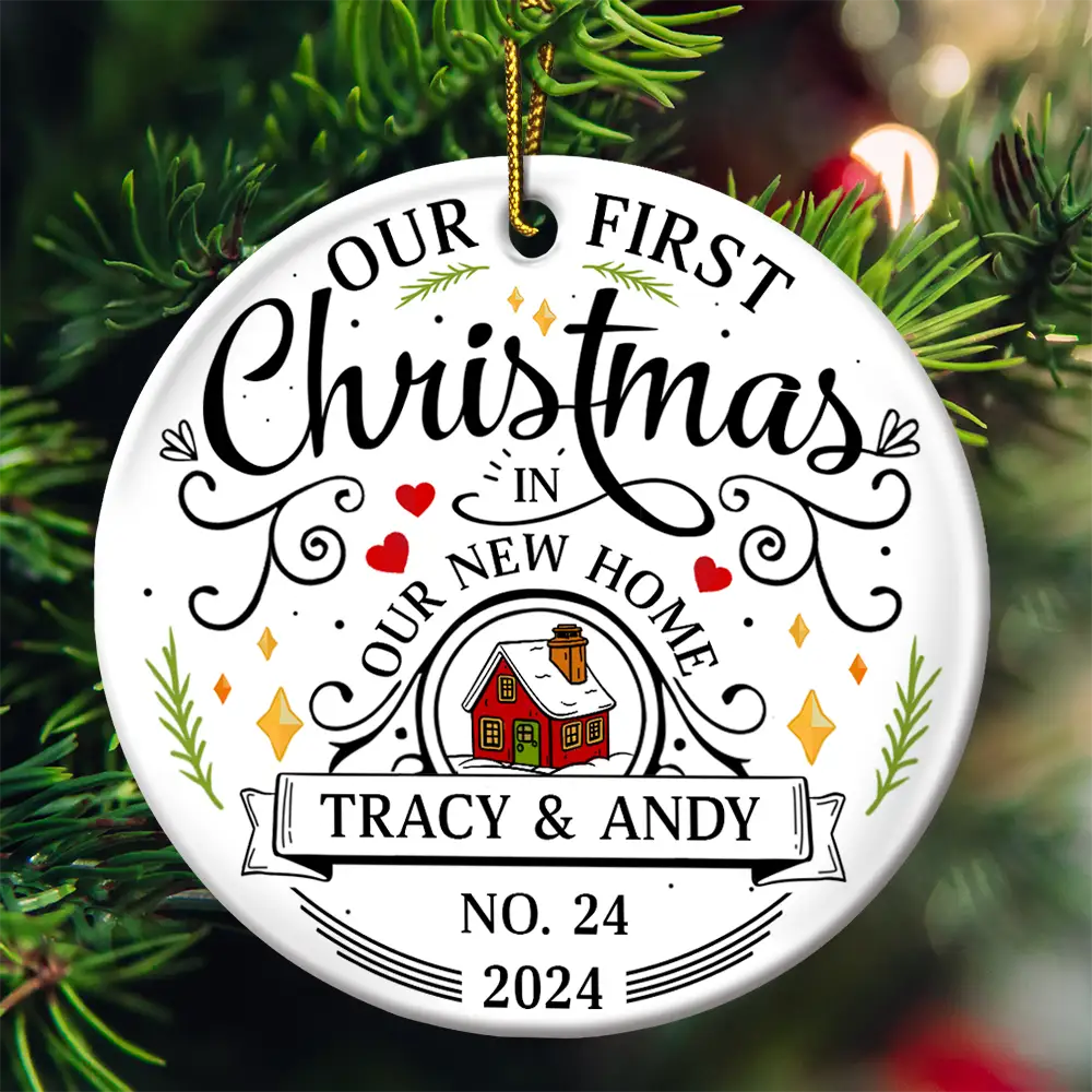 First Christmas In New Home Couples Family - Personalized Circle Ceramic Ornament ORNA1210