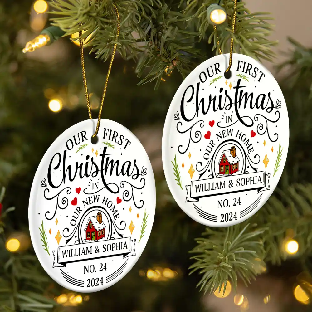 First Christmas In New Home Couples Family - Personalized Circle Ceramic Ornament ORNA1210