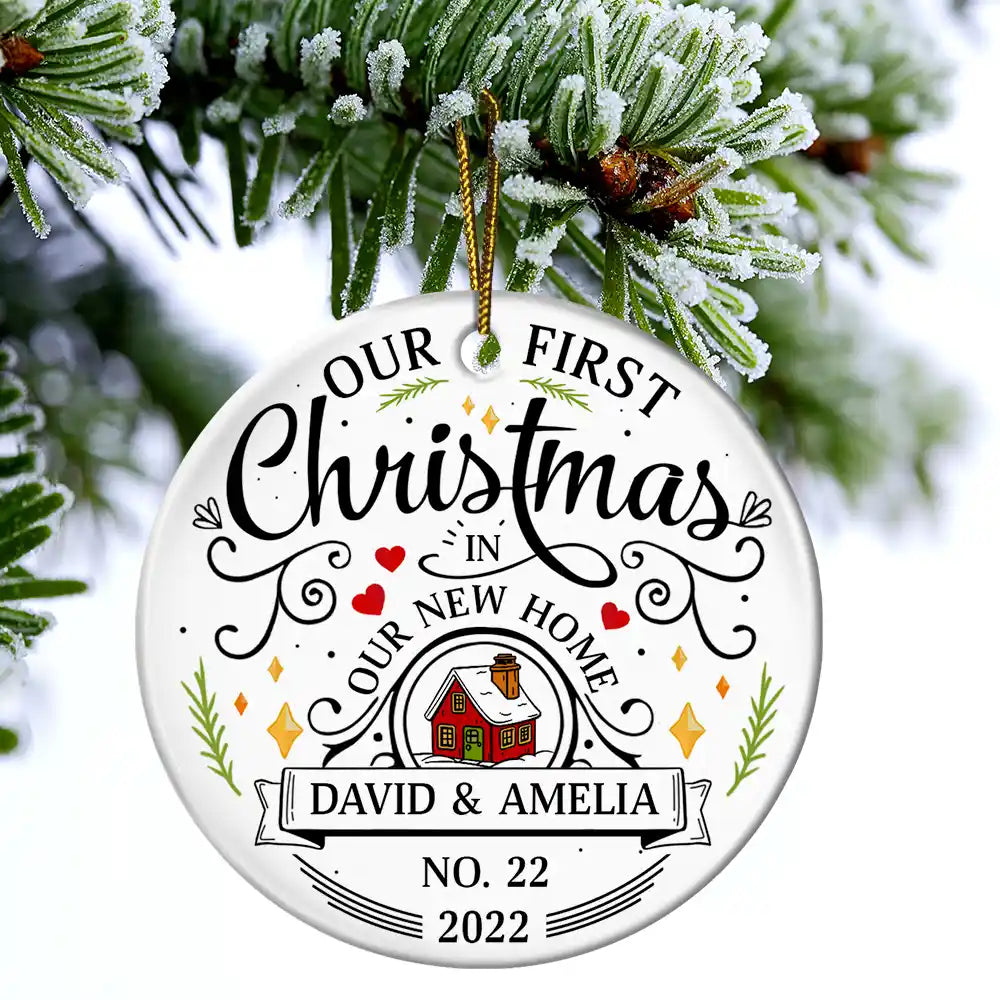 First Christmas In New Home Couples Family - Personalized Circle Ceramic Ornament ORNA1210