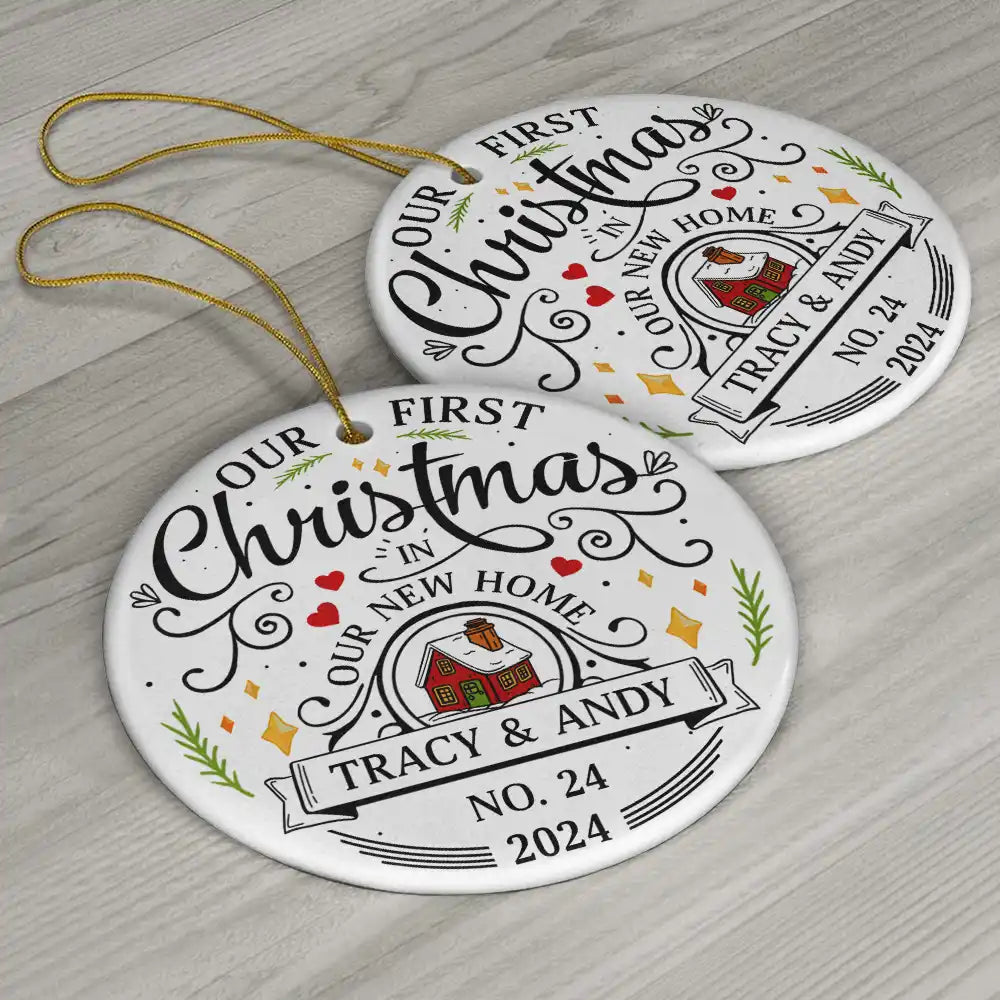 First Christmas In New Home Couples Family - Personalized Circle Ceramic Ornament ORNA1210