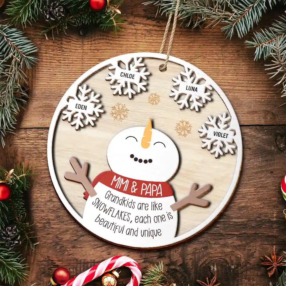 Grandkids Are Like Snowflakes Beautiful And Unique - Personalized 2-Layered Wooden Ornament ORNA1210