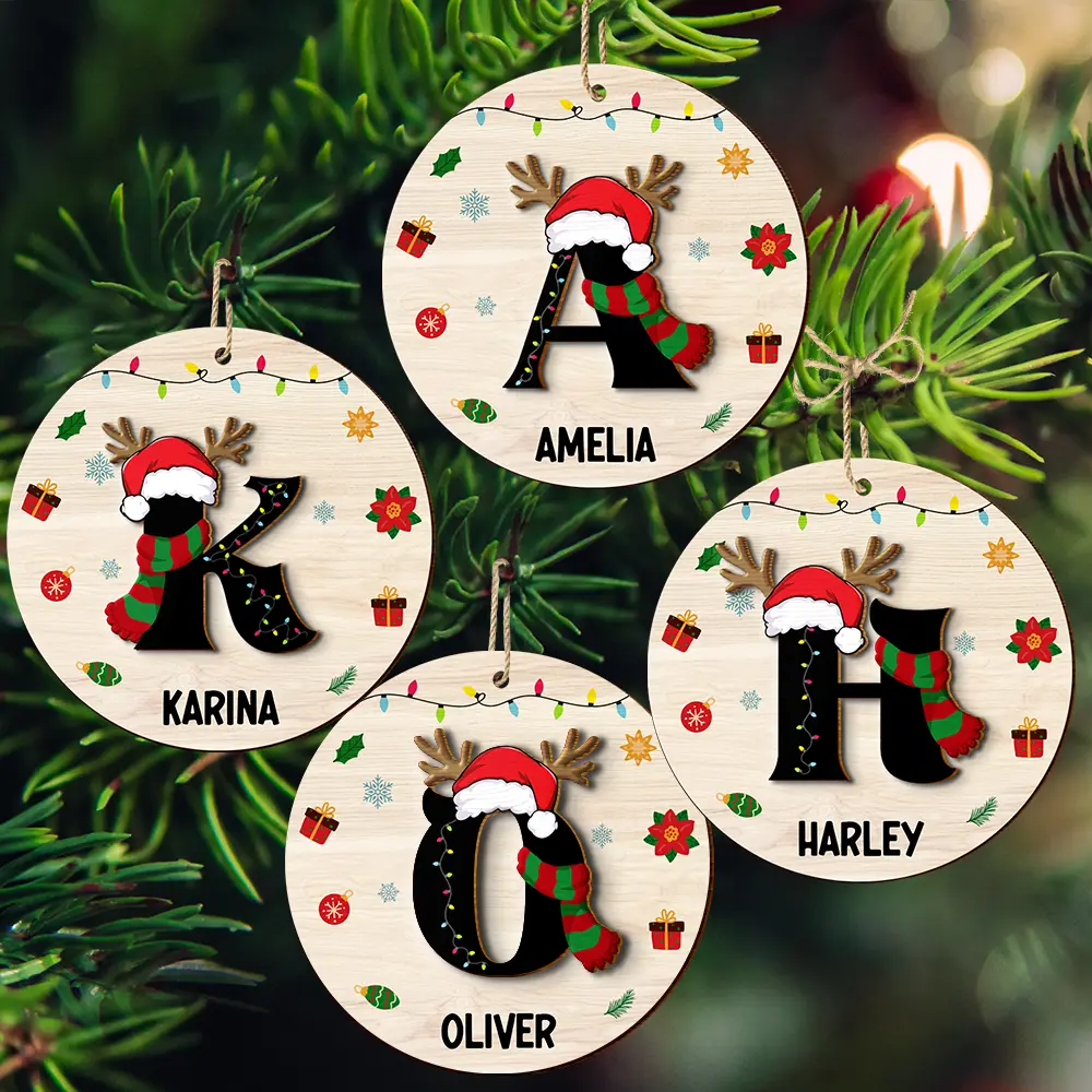 Name Monogram Christmas Family - Personalized 2-Layered Wooden Ornament ORNA1210