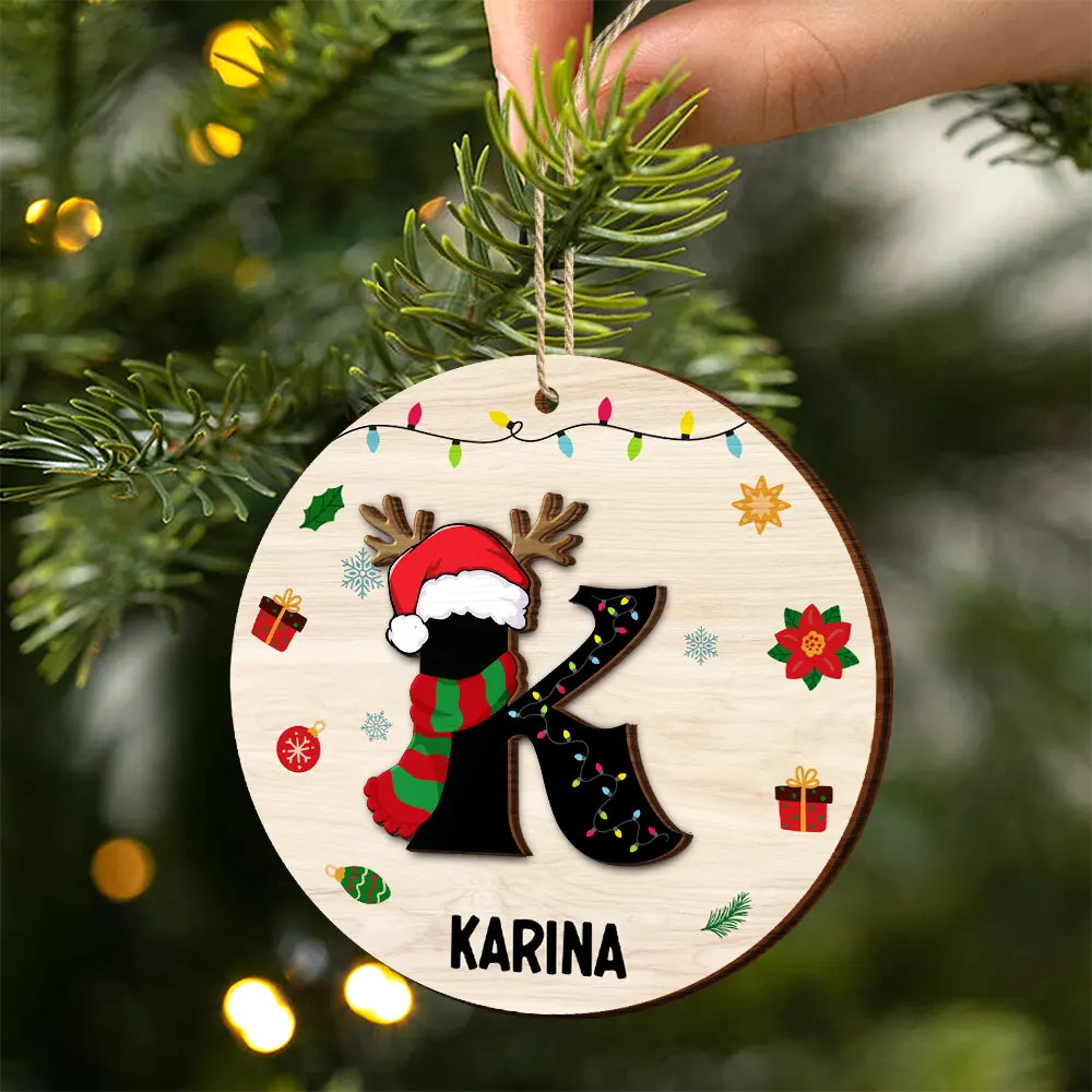 Name Monogram Christmas Family - Personalized 2-Layered Wooden Ornament ORNA1210