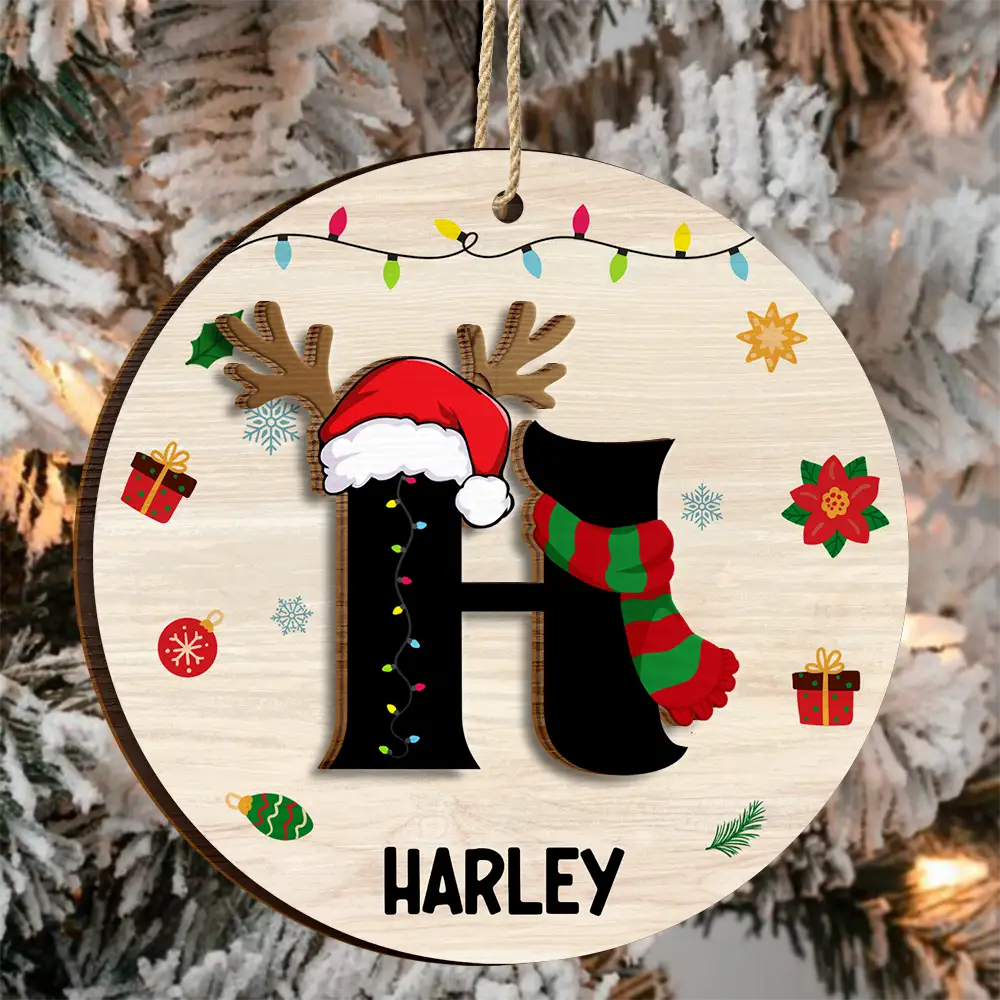 Name Monogram Christmas Family - Personalized 2-Layered Wooden Ornament ORNA1210