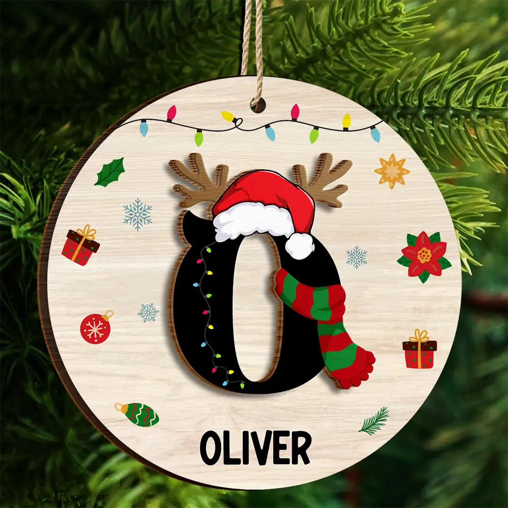 Name Monogram Christmas Family - Personalized 2-Layered Wooden Ornament ORNA1210