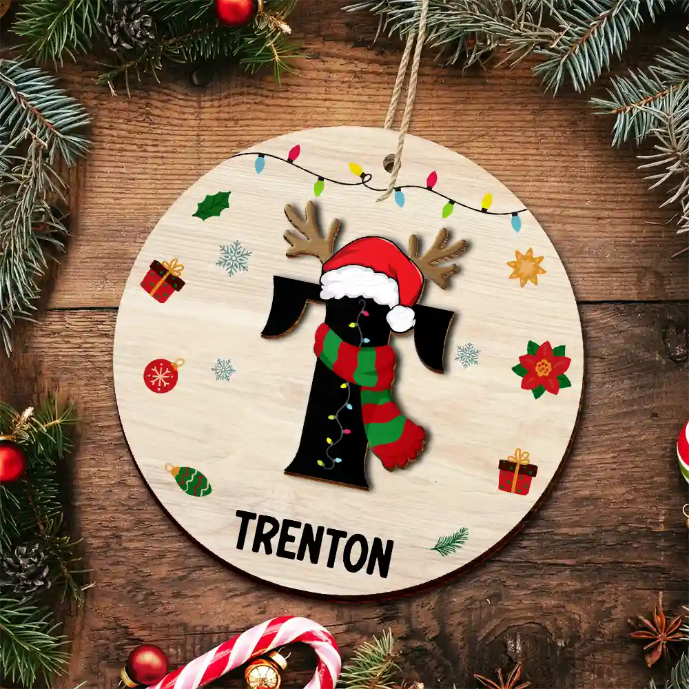 Name Monogram Christmas Family - Personalized 2-Layered Wooden Ornament ORNA1210