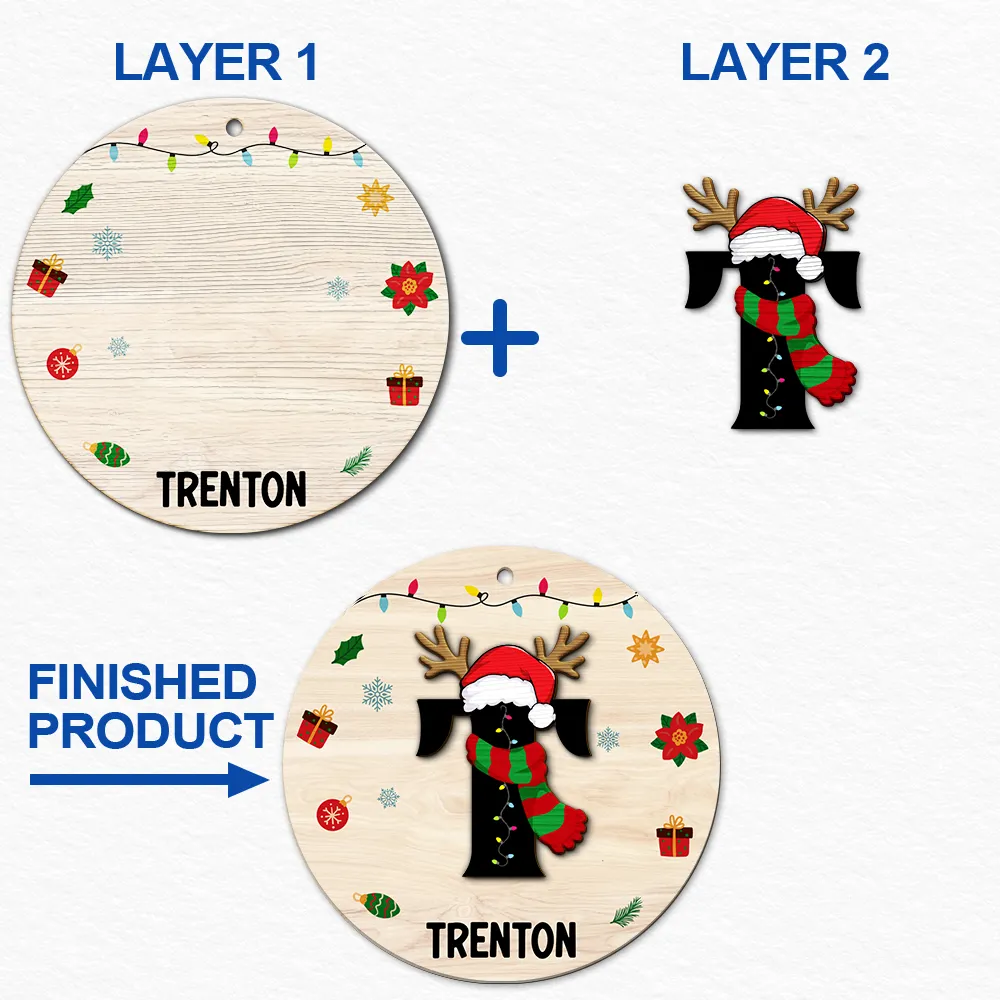 Name Monogram Christmas Family - Personalized 2-Layered Wooden Ornament ORNA1210