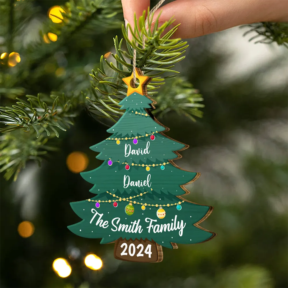 Christmas Tree Family - Personalized Custom Shaped Wooden Ornament ORNA1210