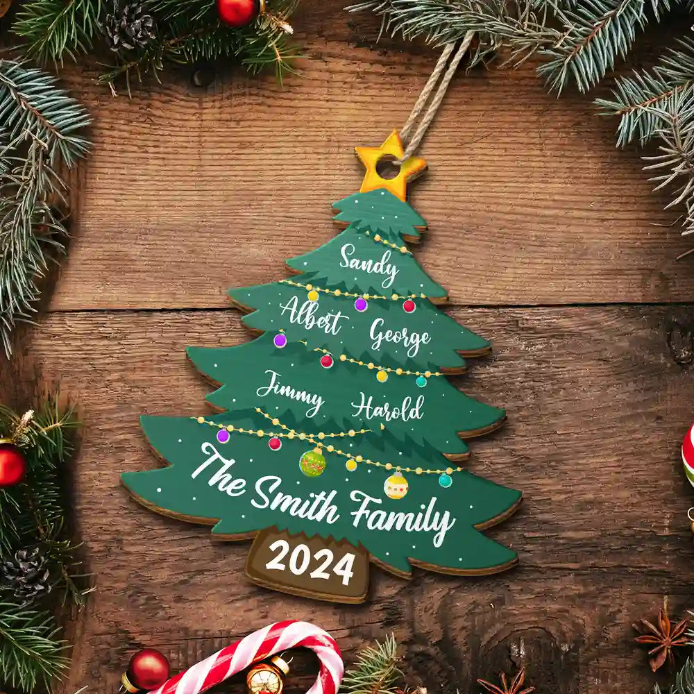 Christmas Tree Family - Personalized Custom Shaped Wooden Ornament ORNA1210