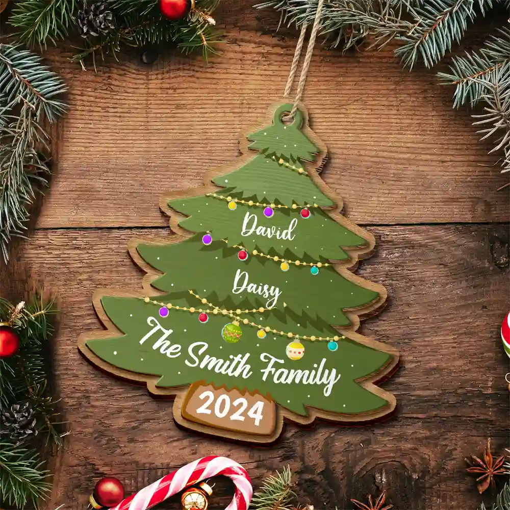 Christmas Tree Family - Personalized 2-Layered Wooden Ornament ORNA1210