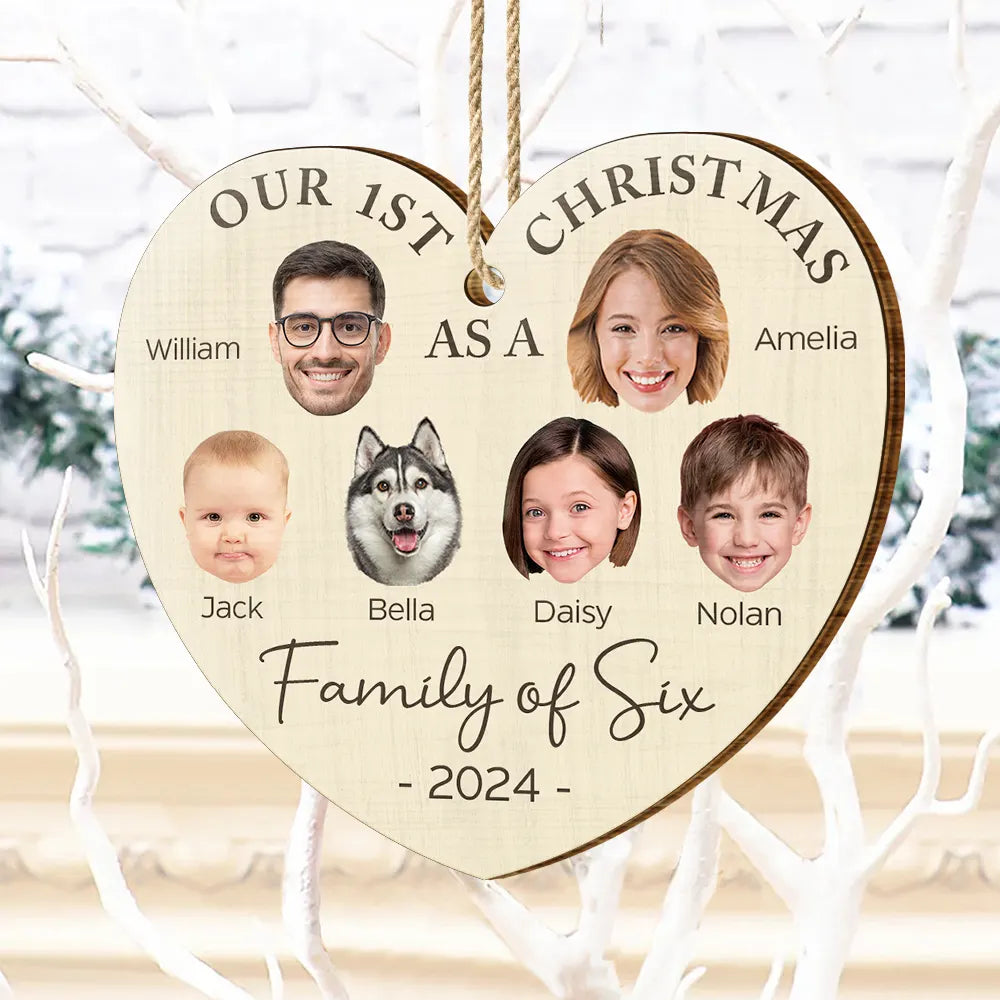 Custom Photo First Christmas As A Family Of Four - Personalized Custom Shaped Wooden Ornament ORNA1210