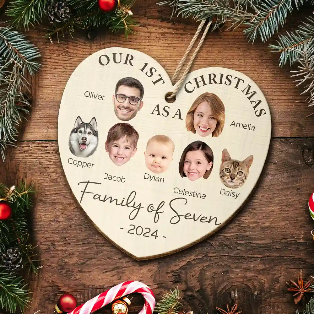 Custom Photo First Christmas As A Family Of Four - Personalized Custom Shaped Wooden Ornament ORNA1210