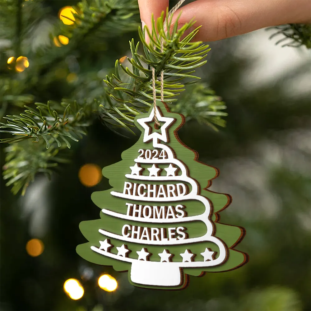 Christmas Tree Family Names - Personalized 2-Layered Wooden Ornament ORNA1210