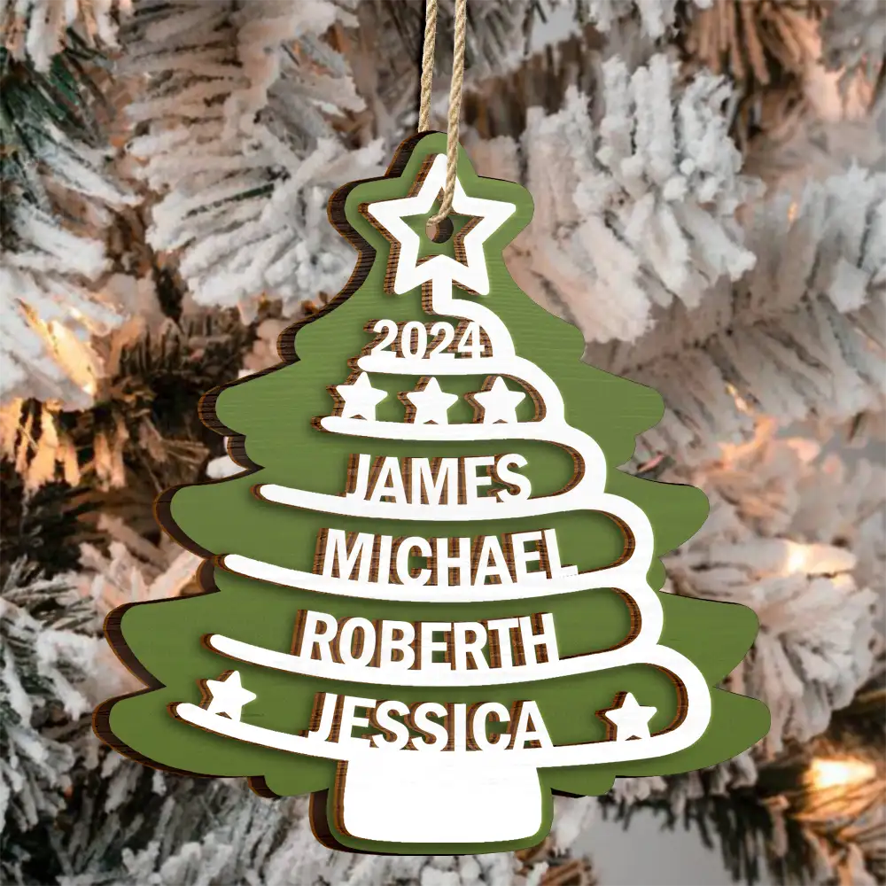 Christmas Tree Family Names - Personalized 2-Layered Wooden Ornament ORNA1210