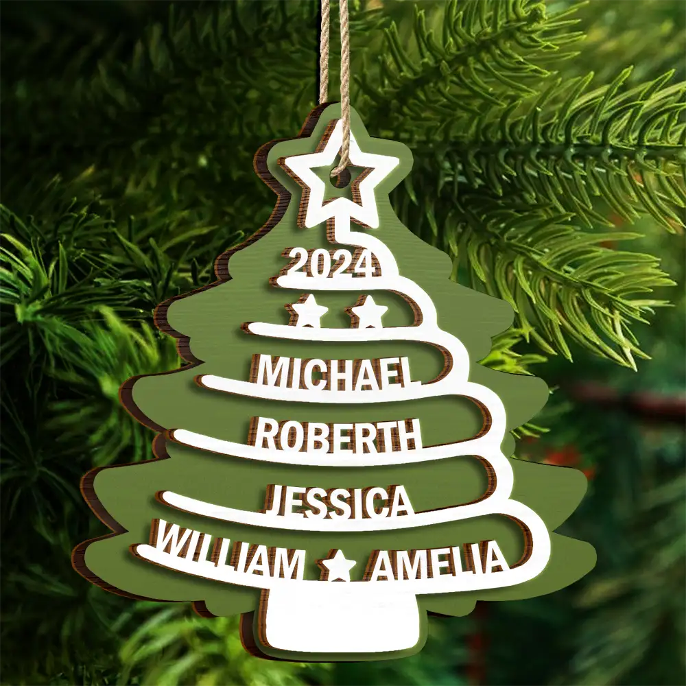 Christmas Tree Family Names - Personalized 2-Layered Wooden Ornament ORNA1210