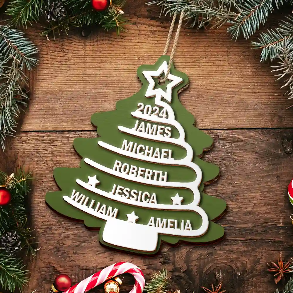 Christmas Tree Family Names - Personalized 2-Layered Wooden Ornament ORNA1210