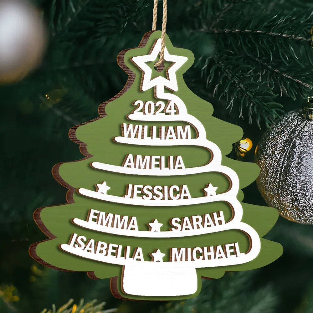 Christmas Tree Family Names - Personalized 2-Layered Wooden Ornament ORNA1210