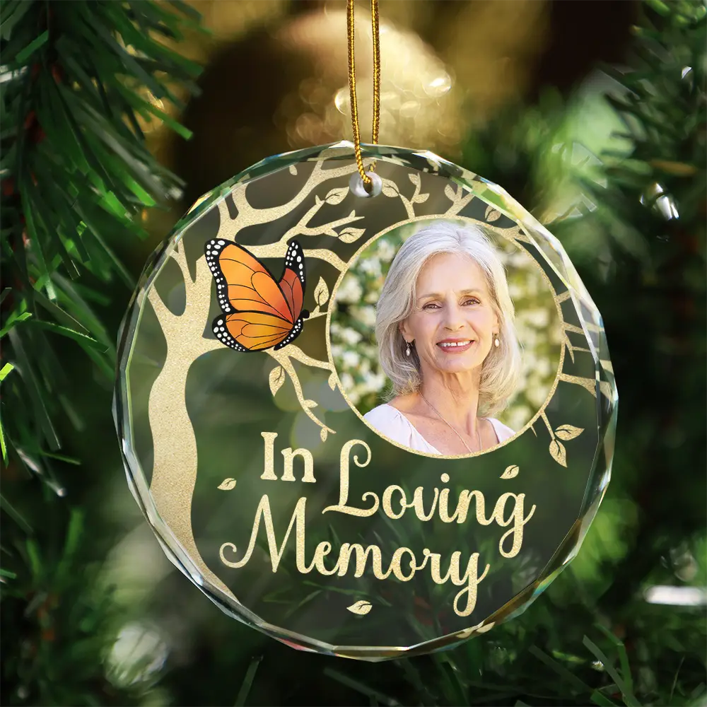 Custom Photo Although You Cannot See Me Memorial - Personalized Circle Glass Ornament ORNA1210