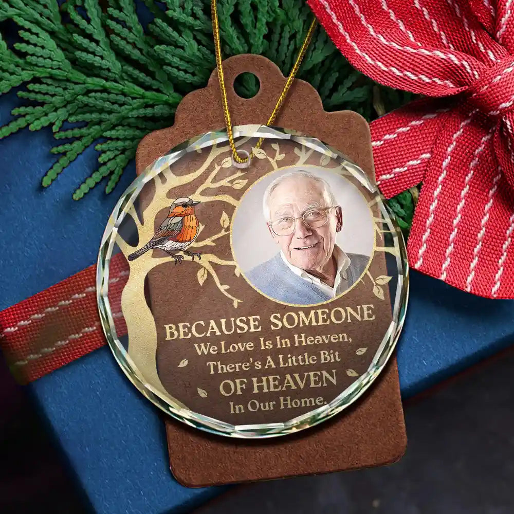 Custom Photo Although You Cannot See Me Memorial - Personalized Circle Glass Ornament ORNA1210