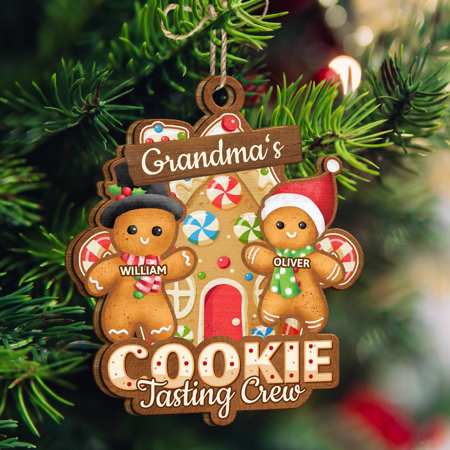Grandma's Cookie Tasting Crew - Christmas, Loving Gift For Mom, Grandma, Grandparents, Family - Personalized Wooden Cutout Ornament ORNA1210