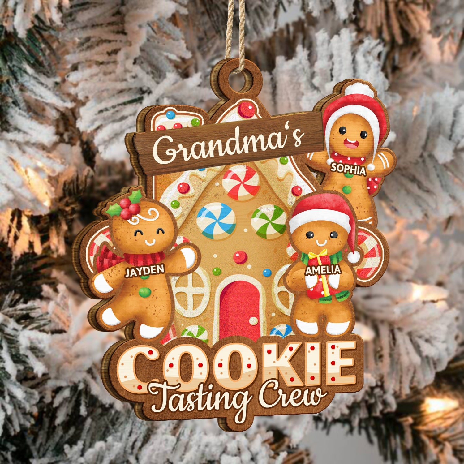 Grandma's Cookie Tasting Crew - Christmas, Loving Gift For Mom, Grandma, Grandparents, Family - Personalized Wooden Cutout Ornament ORNA1210