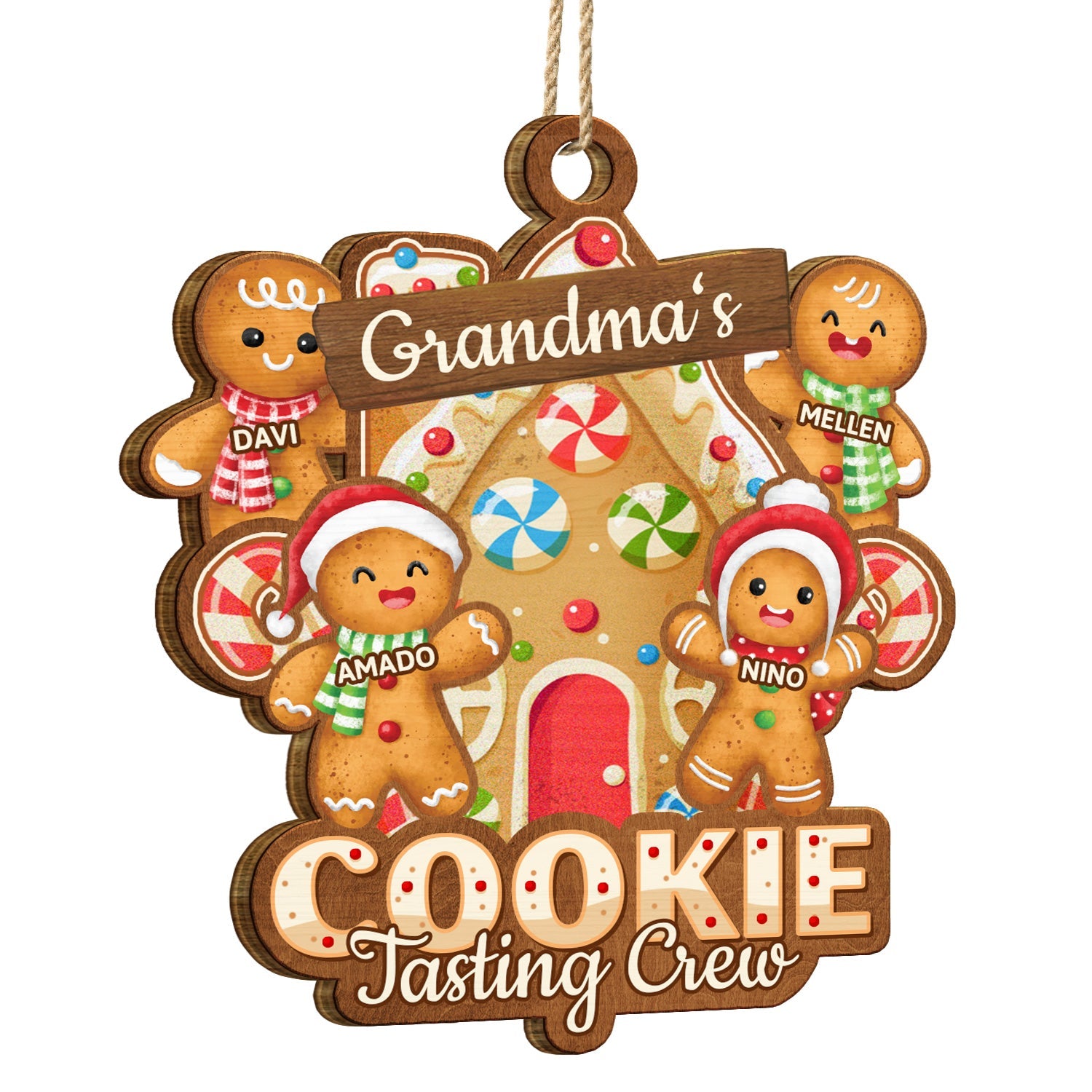Grandma's Cookie Tasting Crew - Christmas, Loving Gift For Mom, Grandma, Grandparents, Family - Personalized Wooden Cutout Ornament ORNA1210