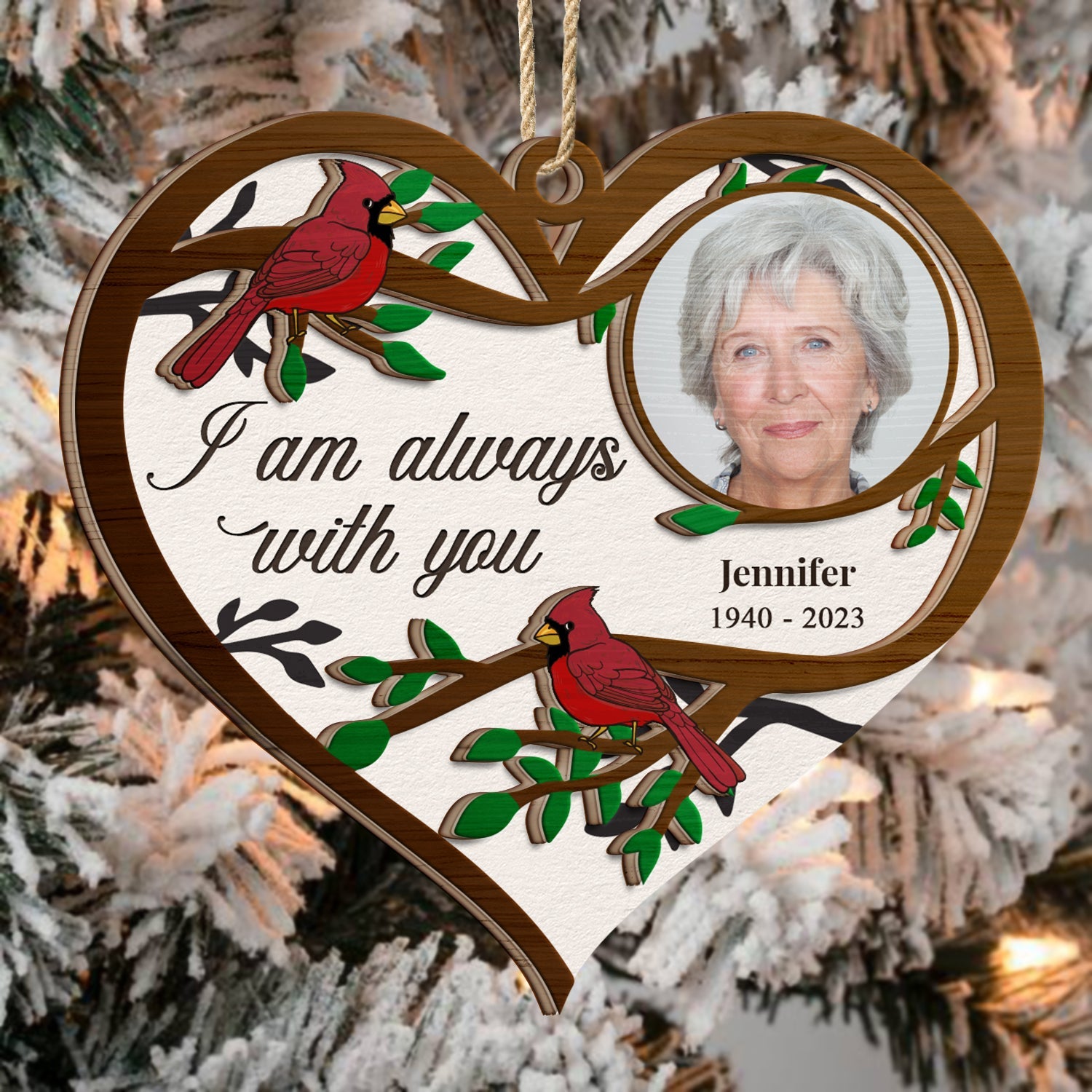 Custom Photo Cardinals I Am Always With You - Christmas, Memorial Gift - Personalized 2-Layered Wooden Ornament ORNA1210