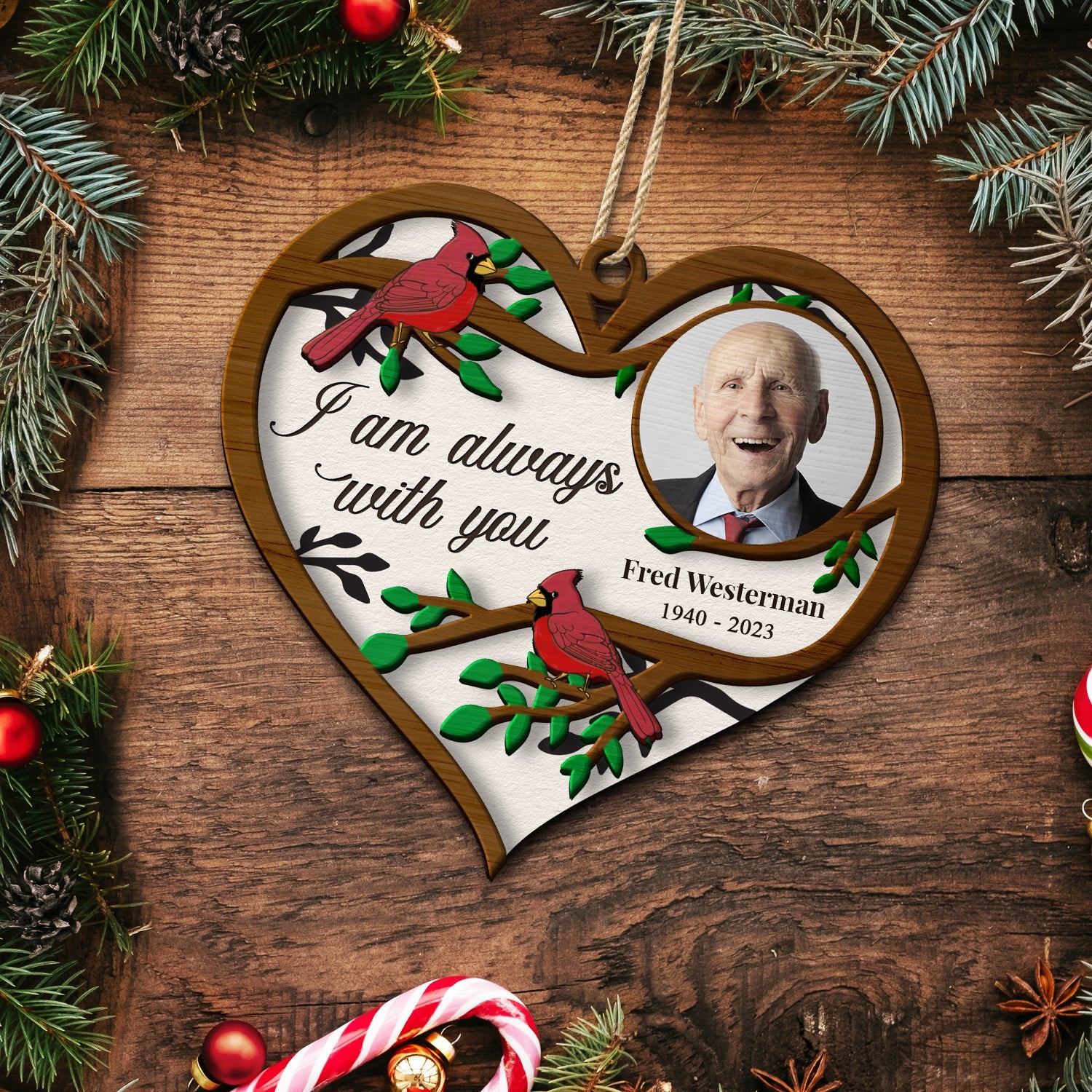Custom Photo Cardinals I Am Always With You - Christmas, Memorial Gift - Personalized 2-Layered Wooden Ornament ORNA1210