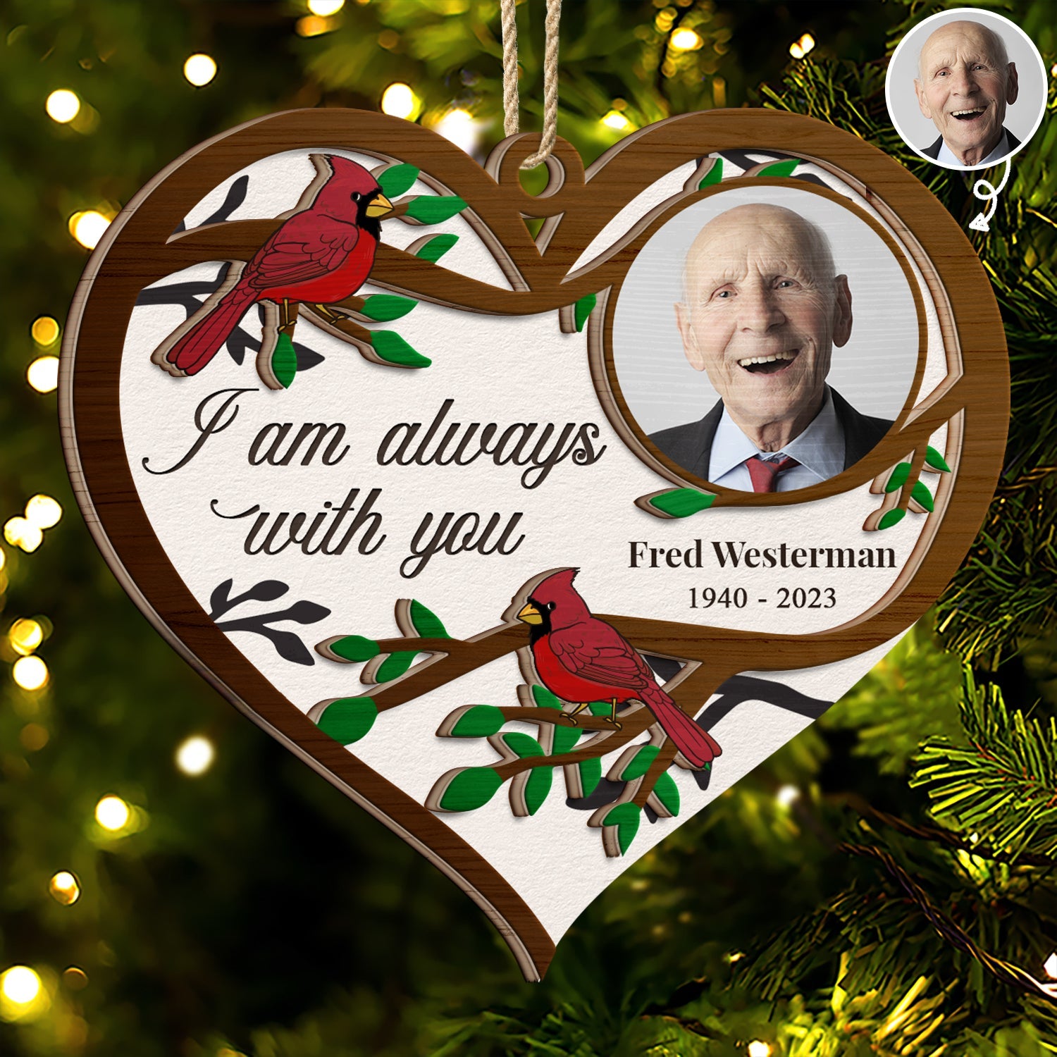 Custom Photo Cardinals I Am Always With You - Christmas, Memorial Gift - Personalized 2-Layered Wooden Ornament ORNA1210