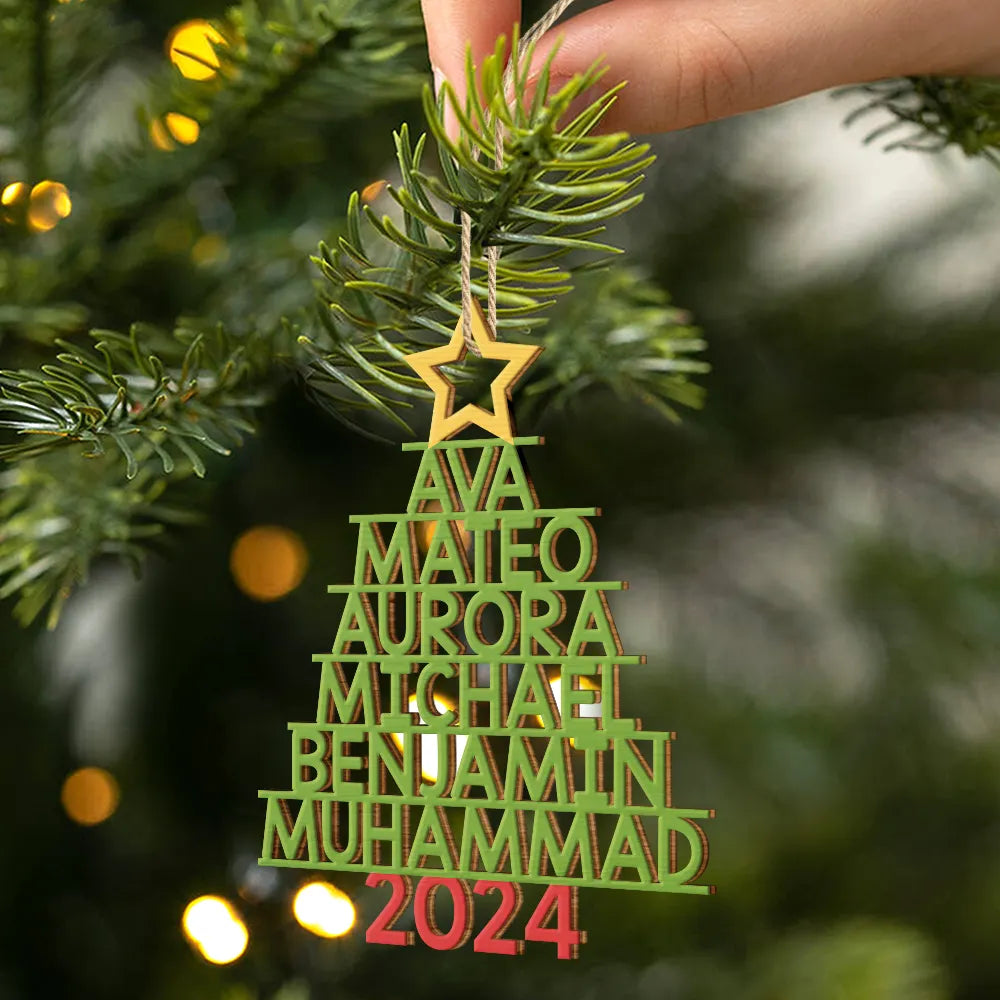 Christmas Color Tree Family Name - Gift For Family, Besties, Coworker - Personalized Wooden Cutout Ornament ORNA1210