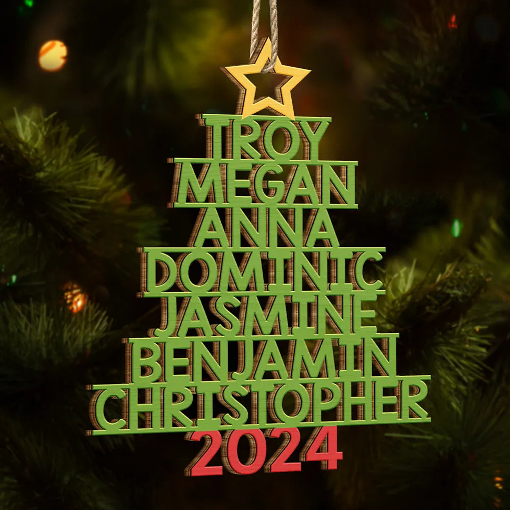 Christmas Color Tree Family Name - Gift For Family, Besties, Coworker - Personalized Wooden Cutout Ornament ORNA1210