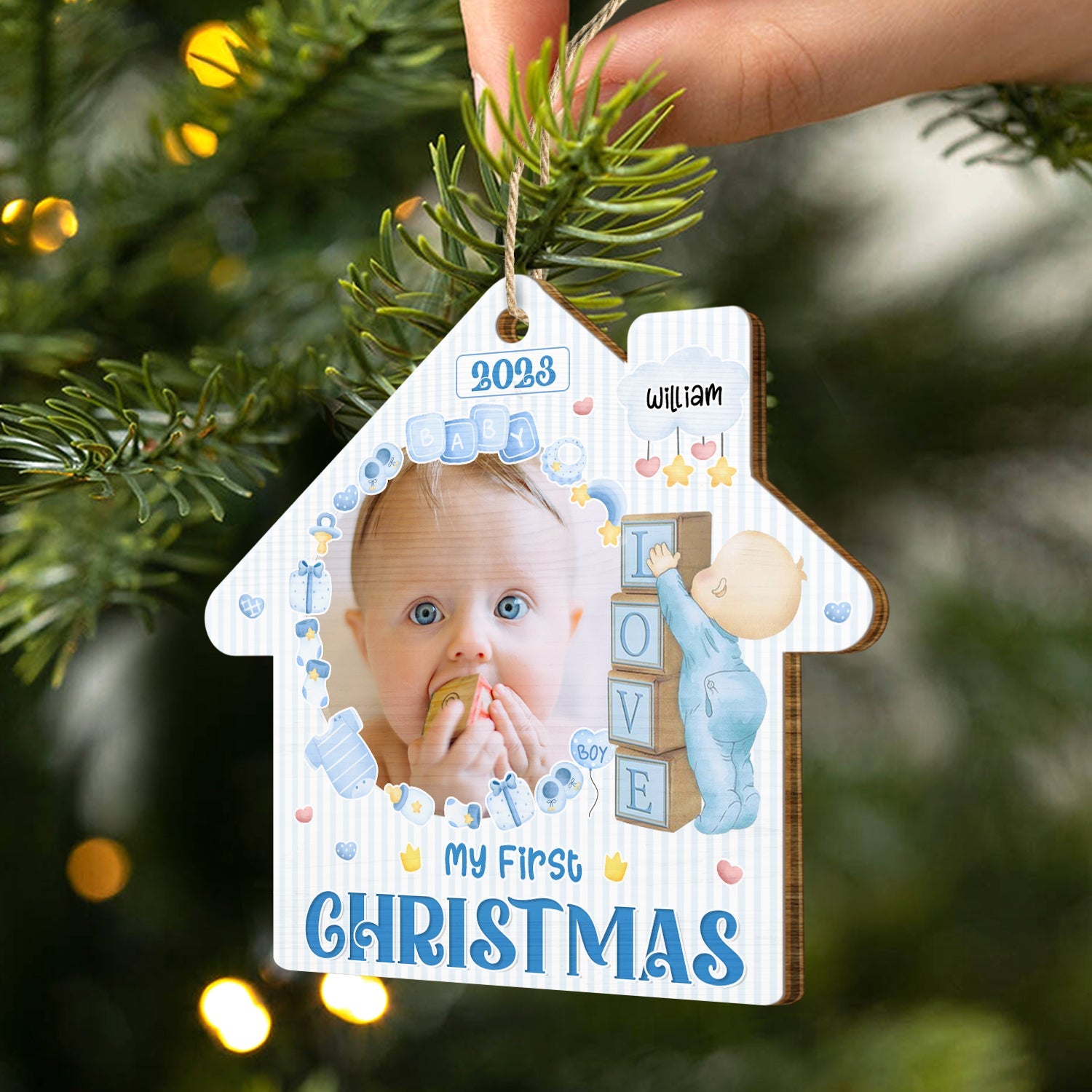 Custom Photo Christmas Baby My First Christmas - Gift For Parents - Personalized Custom Shaped Wooden Ornament ORNA1210