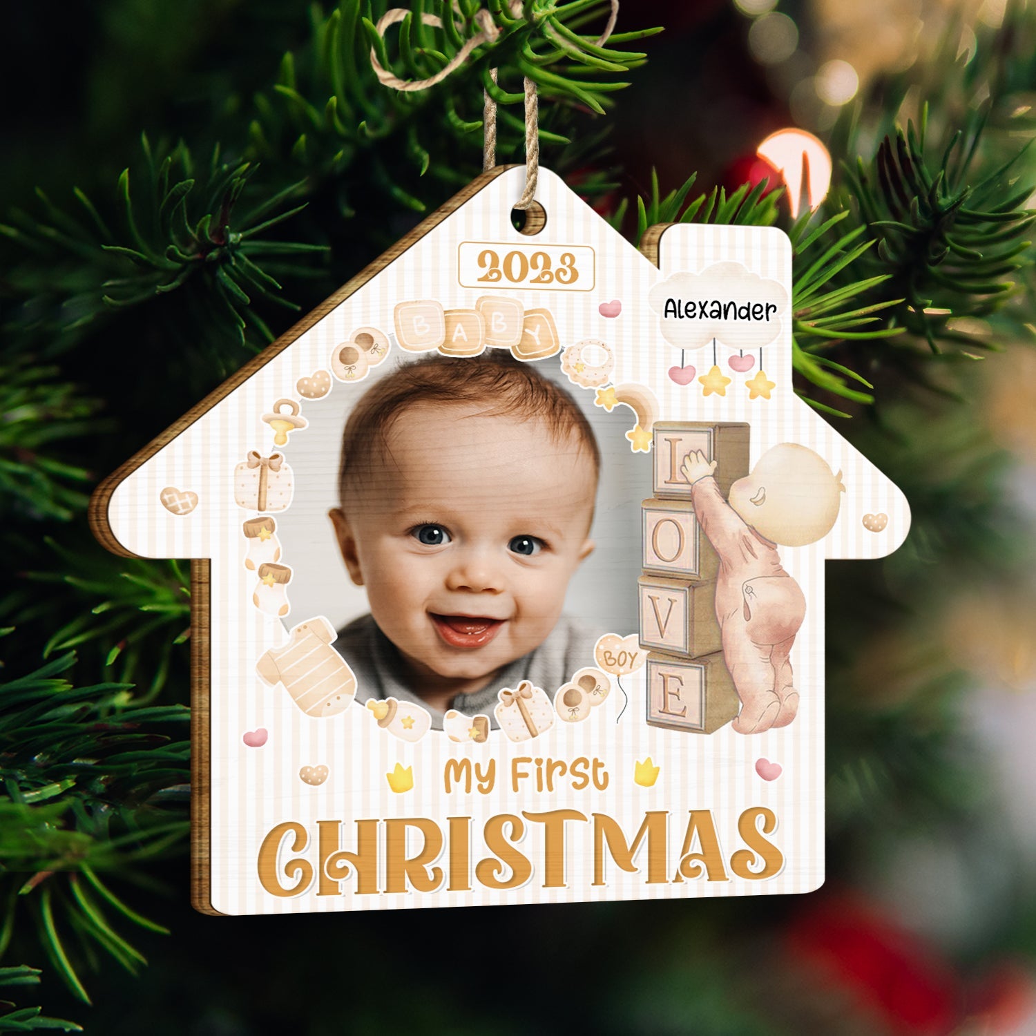 Custom Photo Christmas Baby My First Christmas - Gift For Parents - Personalized Custom Shaped Wooden Ornament ORNA1210