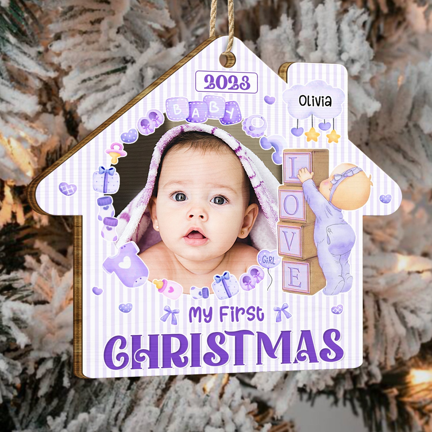 Custom Photo Christmas Baby My First Christmas - Gift For Parents - Personalized Custom Shaped Wooden Ornament ORNA1210