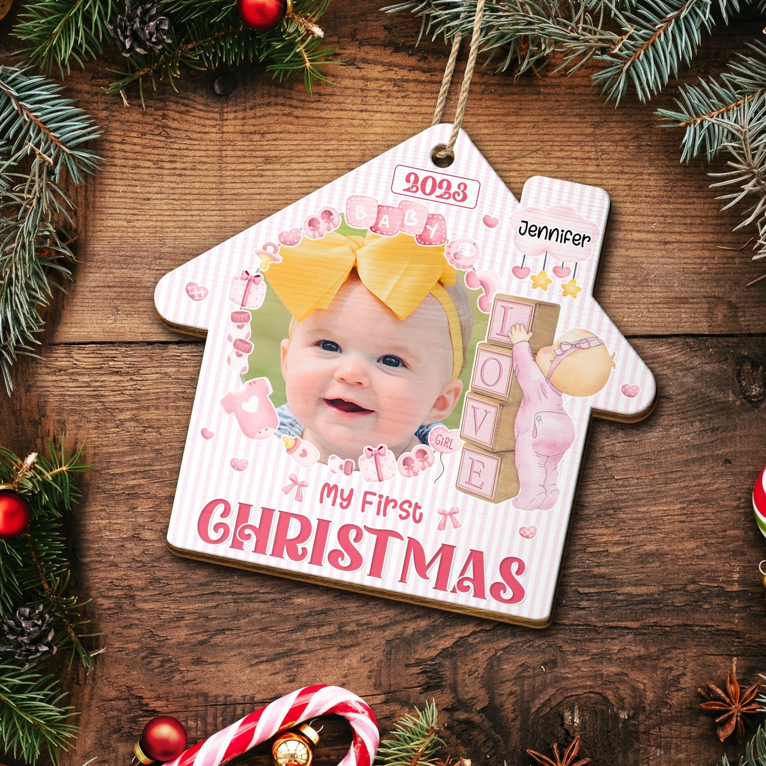 Custom Photo Christmas Baby My First Christmas - Gift For Parents - Personalized Custom Shaped Wooden Ornament ORNA1210