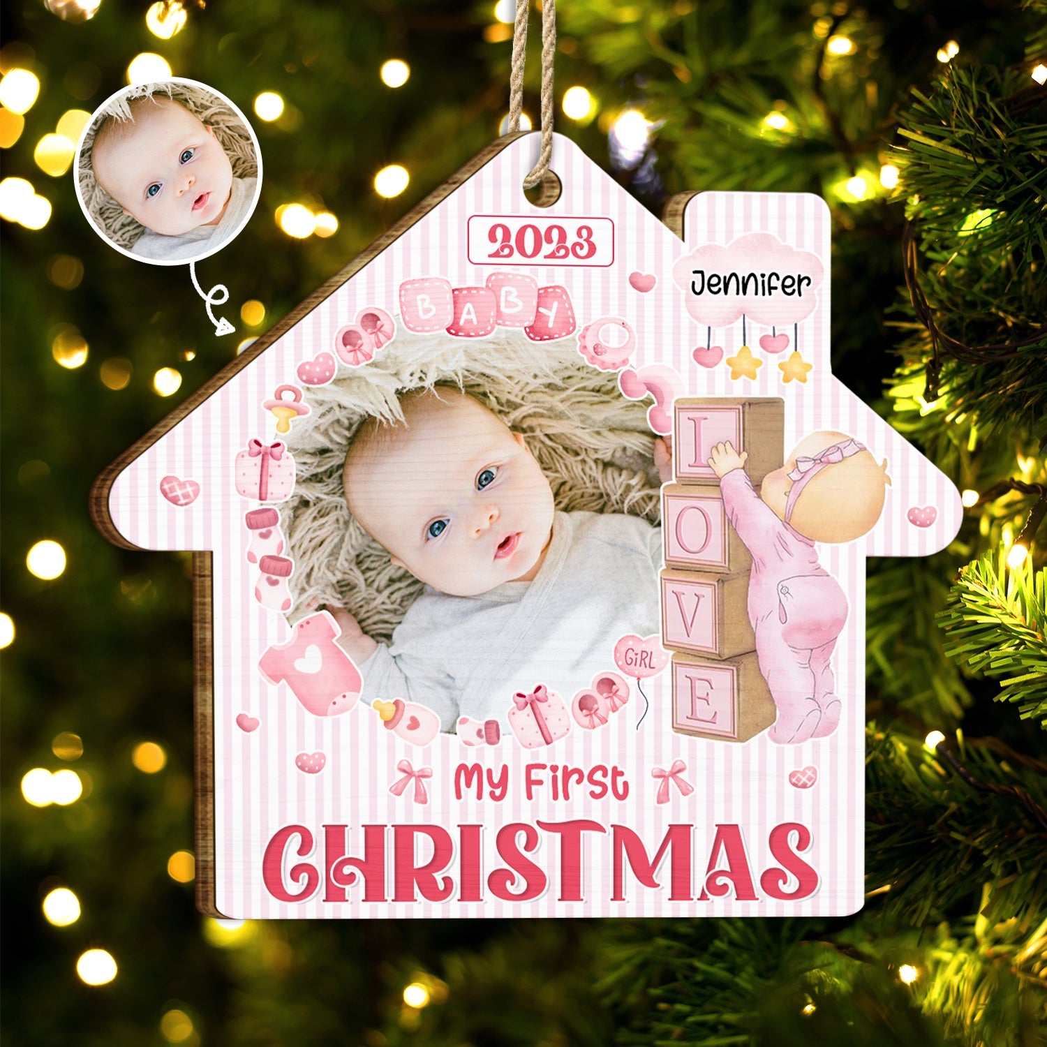 Custom Photo Christmas Baby My First Christmas - Gift For Parents - Personalized Custom Shaped Wooden Ornament ORNA1210
