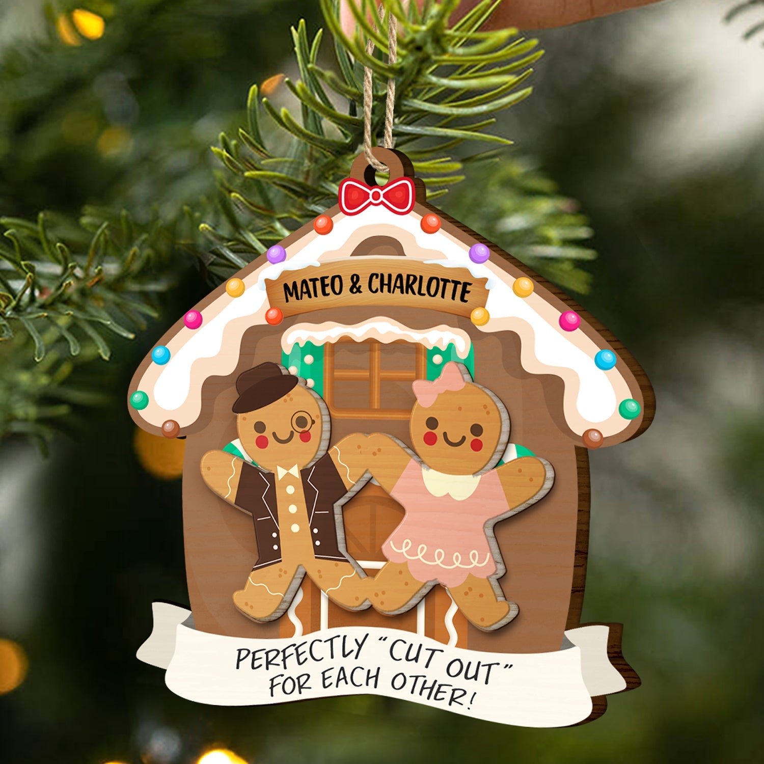 Christmas Couple Gingerbread Perfectly Cutout For Each Other - Gift For Couples - Personalized 2-Layered Wooden Ornament ORNA1210