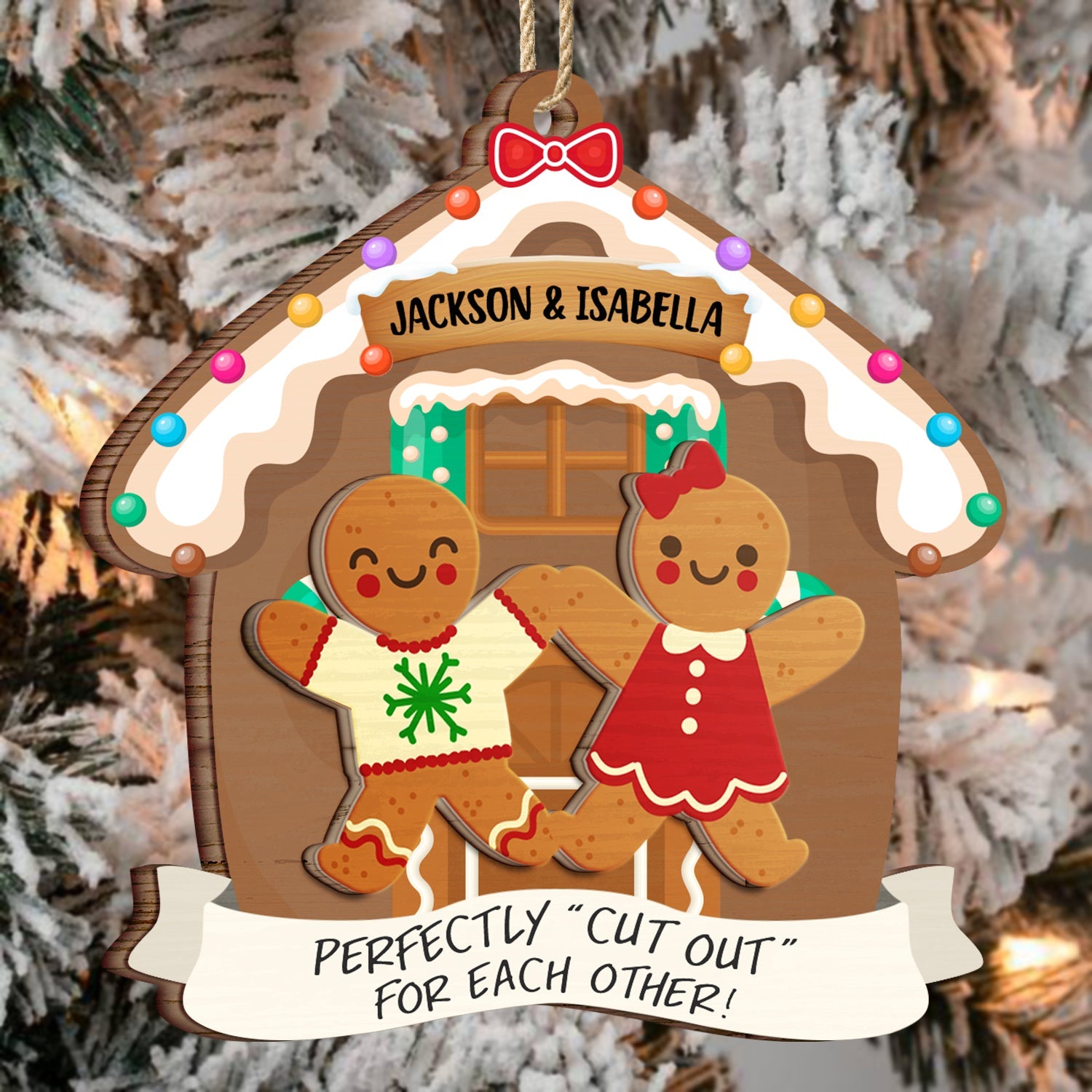 Christmas Couple Gingerbread Perfectly Cutout For Each Other - Gift For Couples - Personalized 2-Layered Wooden Ornament ORNA1210