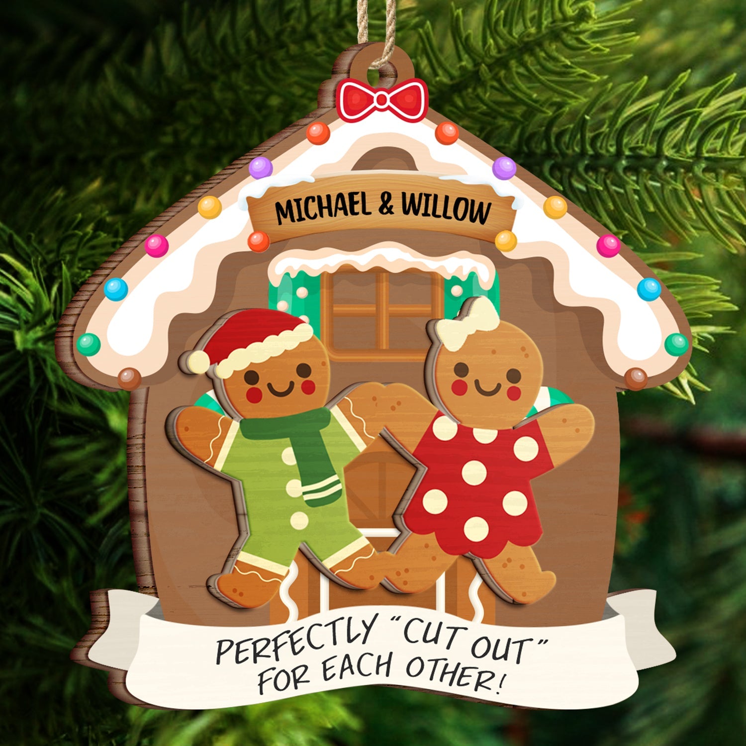 Christmas Couple Gingerbread Perfectly Cutout For Each Other - Gift For Couples - Personalized 2-Layered Wooden Ornament ORNA1210