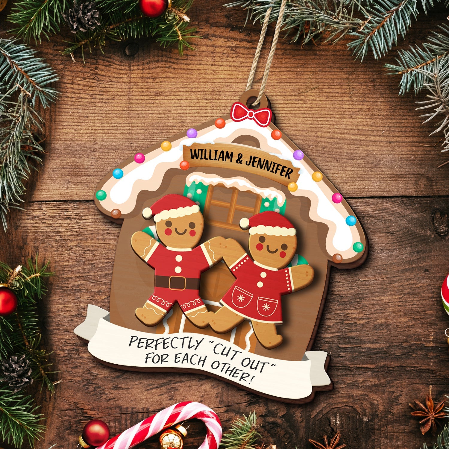 Christmas Couple Gingerbread Perfectly Cutout For Each Other - Gift For Couples - Personalized 2-Layered Wooden Ornament ORNA1210