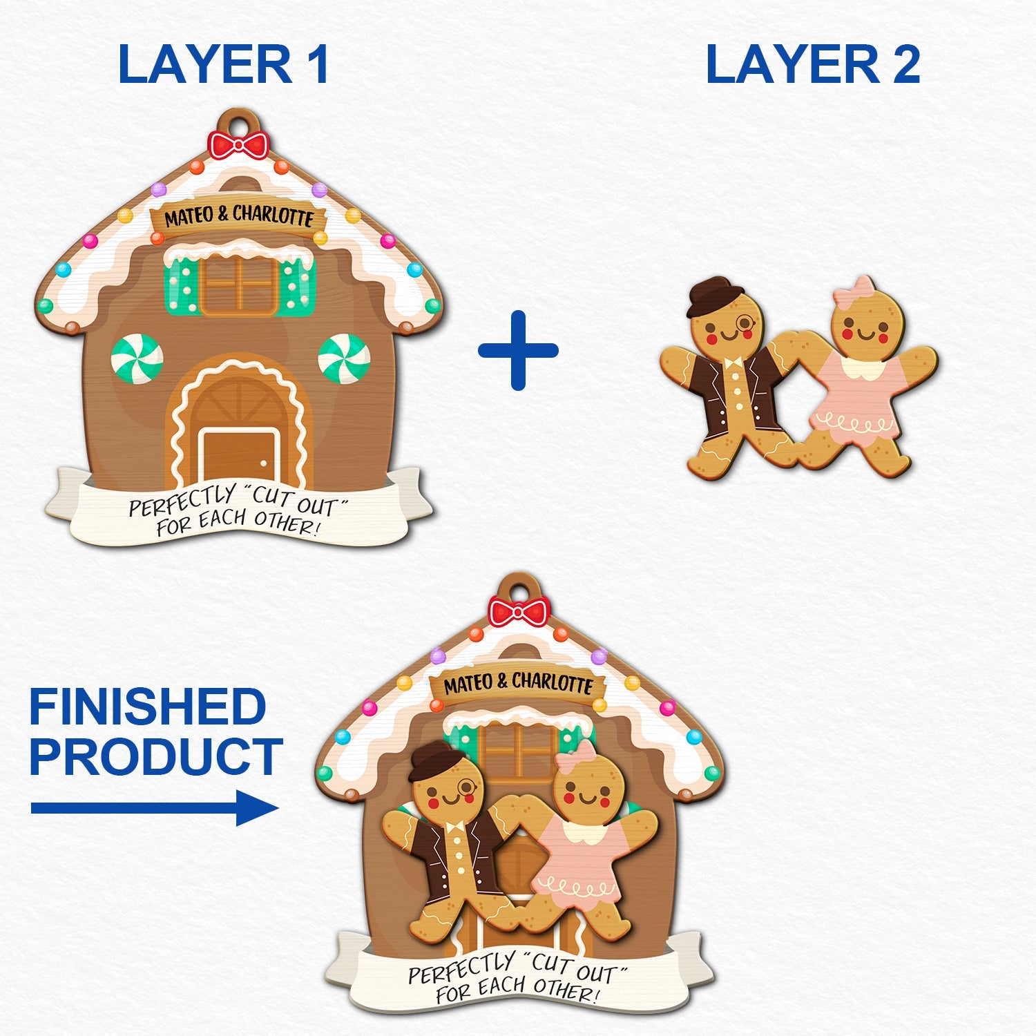 Christmas Couple Gingerbread Perfectly Cutout For Each Other - Gift For Couples - Personalized 2-Layered Wooden Ornament ORNA1210