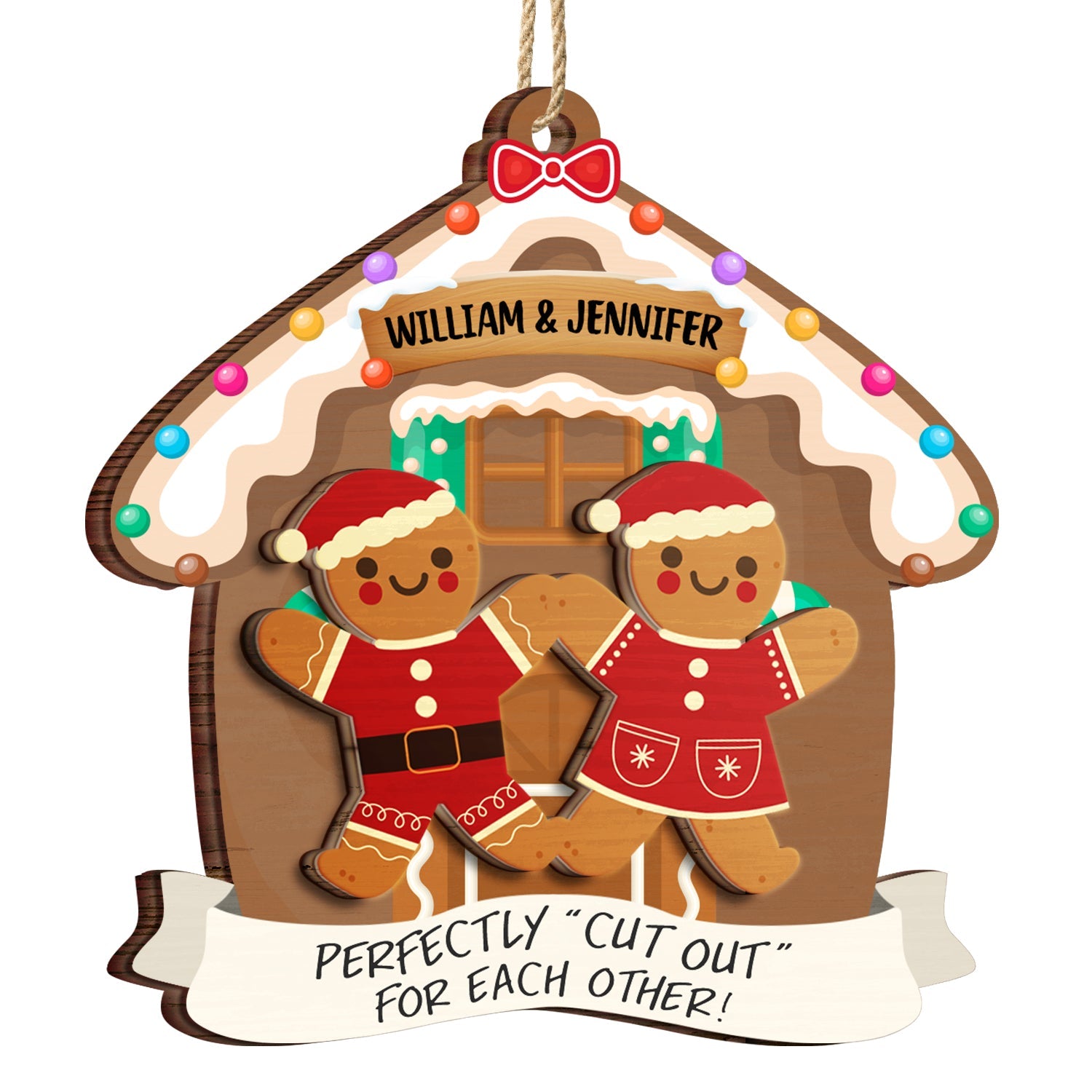 Christmas Couple Gingerbread Perfectly Cutout For Each Other - Gift For Couples - Personalized 2-Layered Wooden Ornament ORNA1210