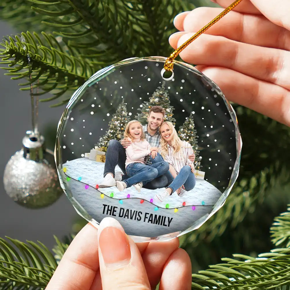 Custom Photo Family Friends Snow - Personalized Circle Glass Ornament ORNA1210