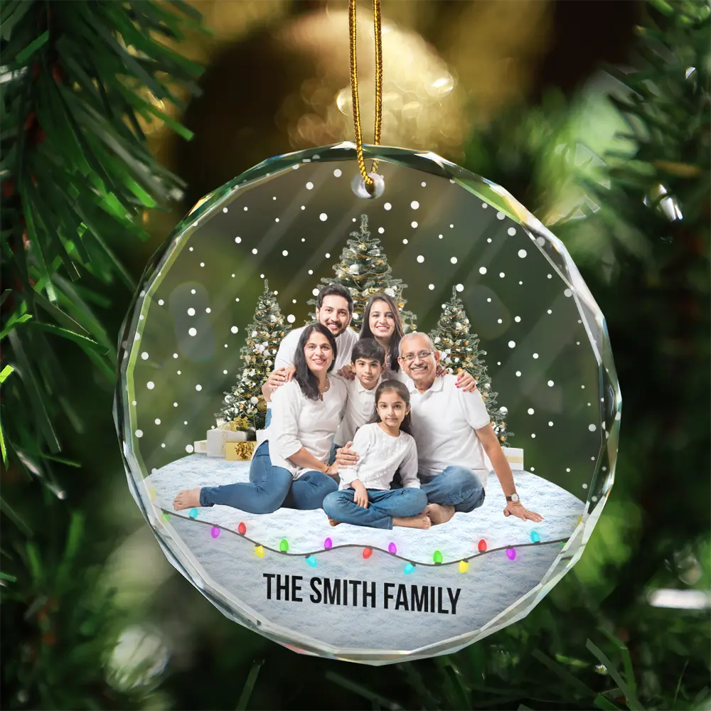 Custom Photo Family Friends Snow - Personalized Circle Glass Ornament ORNA1210
