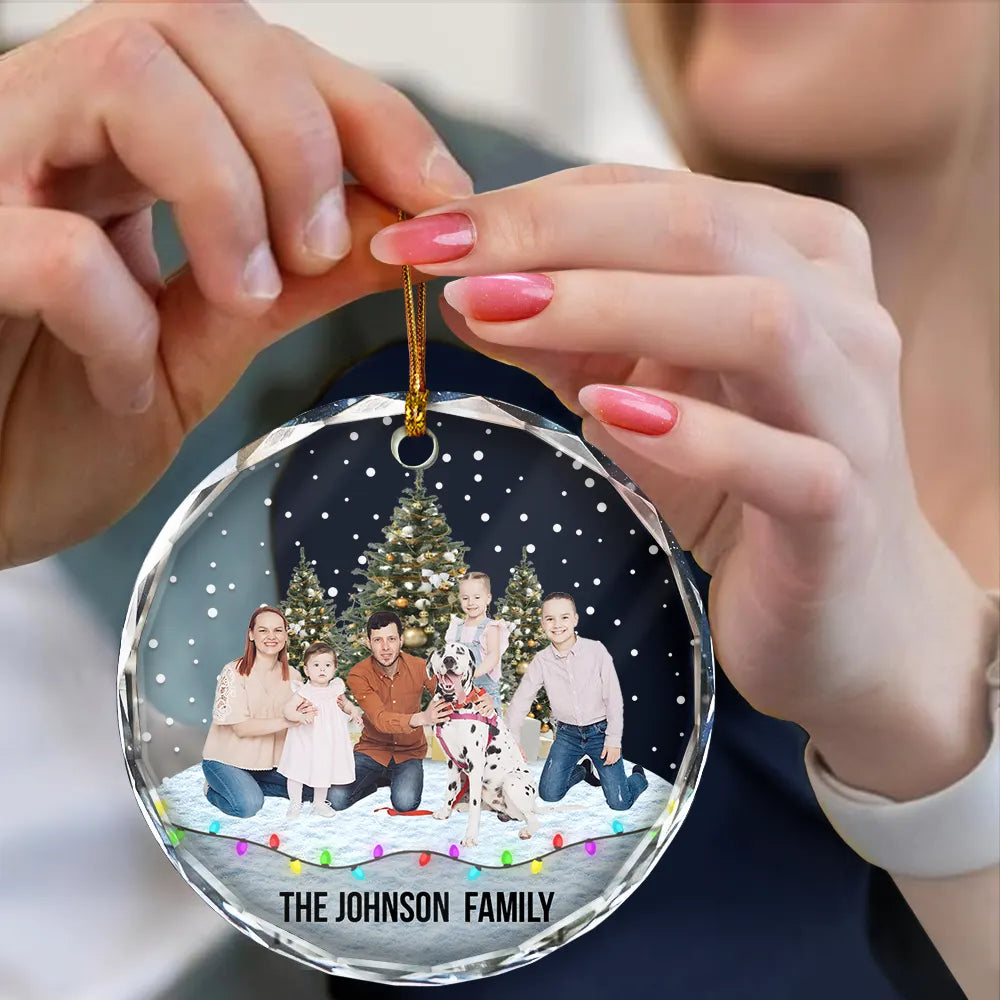 Custom Photo Family Friends Snow - Personalized Circle Glass Ornament ORNA1210