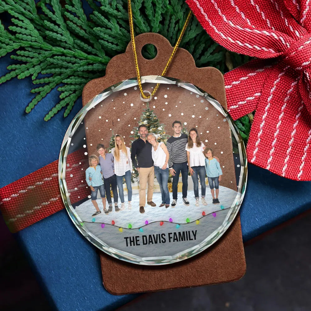 Custom Photo Family Friends Snow - Personalized Circle Glass Ornament ORNA1210