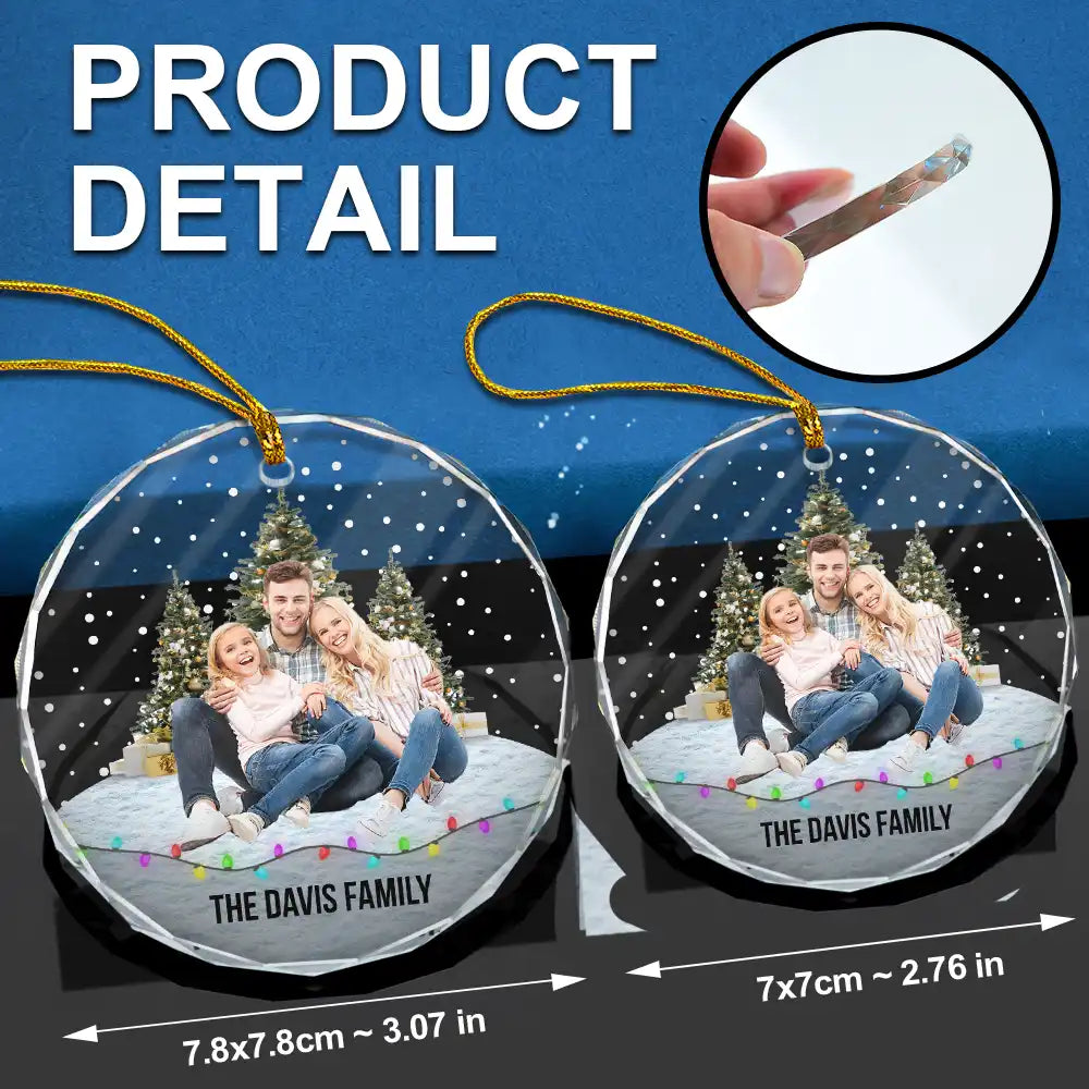Custom Photo Family Friends Snow - Personalized Circle Glass Ornament ORNA1210